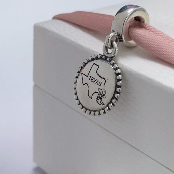 Pandora Dallas Texas map Cowboy Boot Exclusive Dangle Charm Pendant - Picture 1 of 4